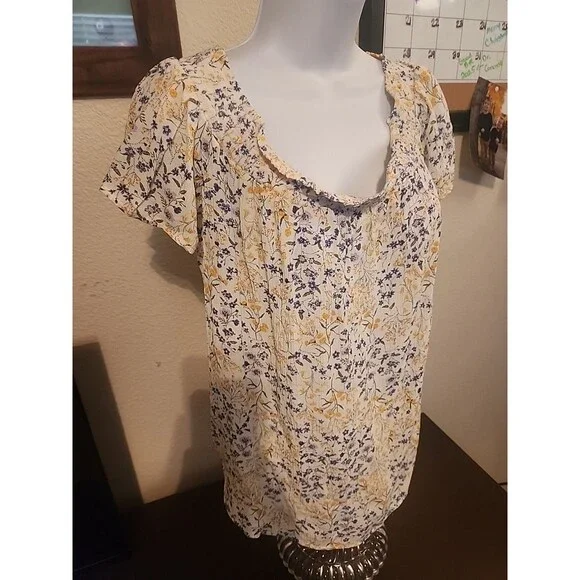 Old Navy Floral Print Blouse Women’s Size M Medium Top Long Sleeve V-Neck - Picture 2 of 6